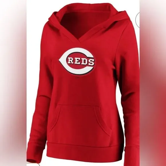 NWT Fanatics Women’s MLB Cincinnati Reds Logo V Neck Pullover Hoodie - Size S - Picture 2 of 10